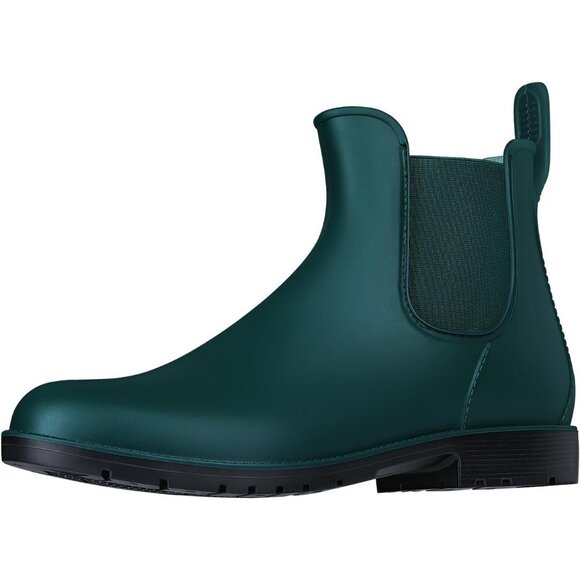 Women's Green Pointed Toe Waterproof Chelsea Double Elastic Ankle Rain Boots - Picture 1 of 7